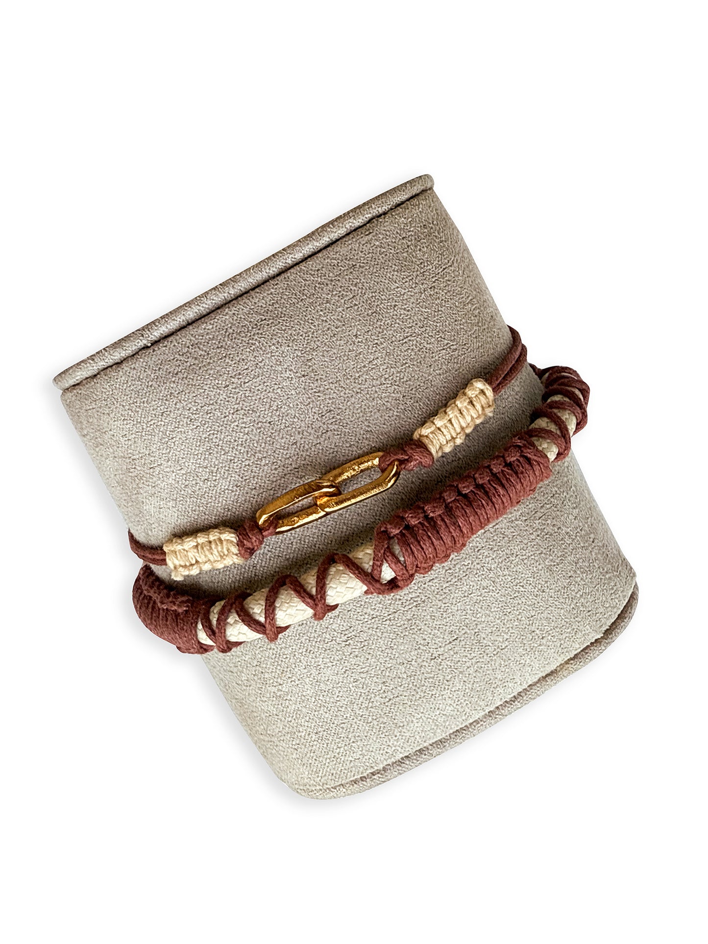 Rust & Beige Thread & Vegan Leather Band