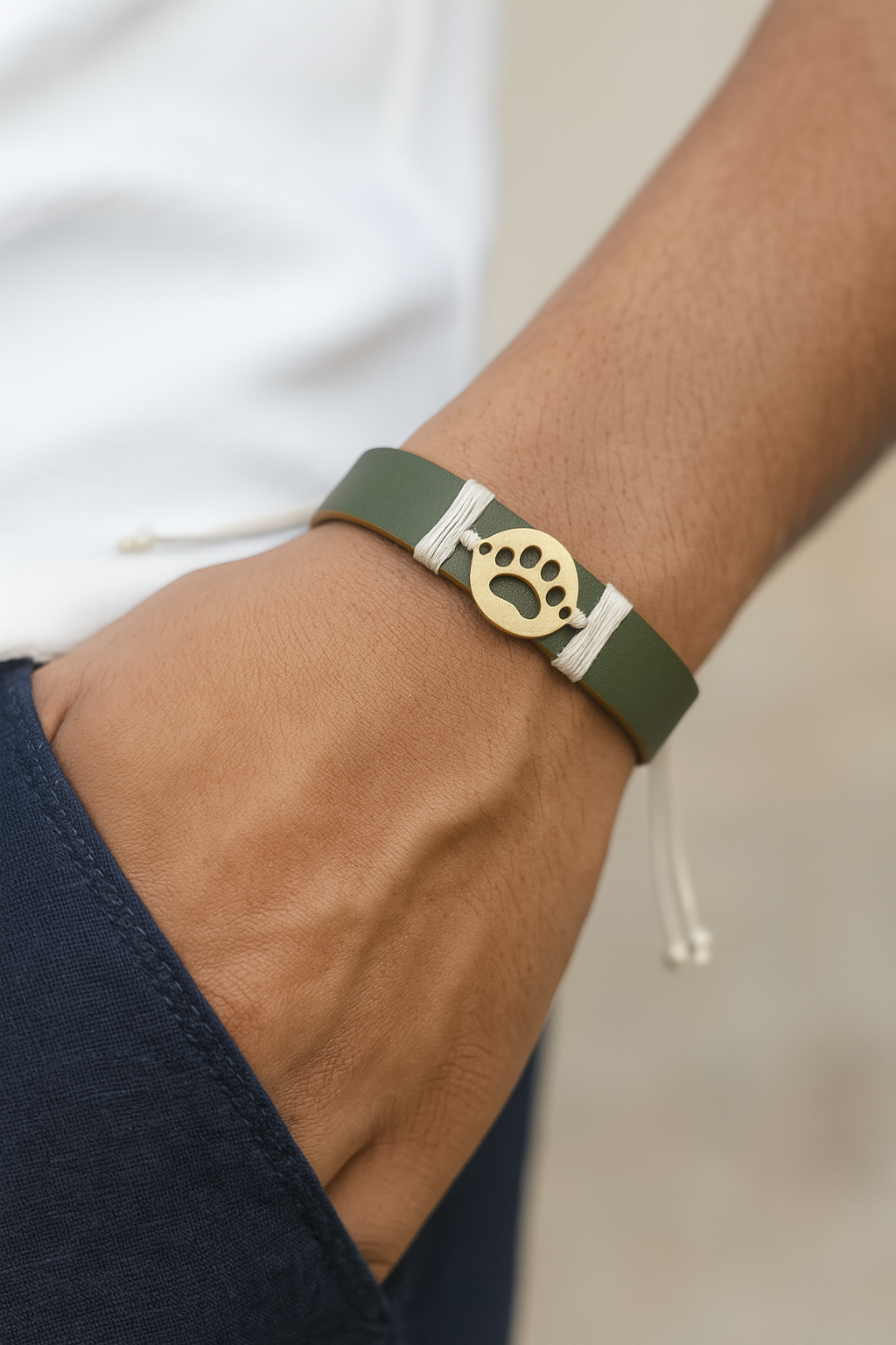 Olive Green Paw Vegan Leather Band