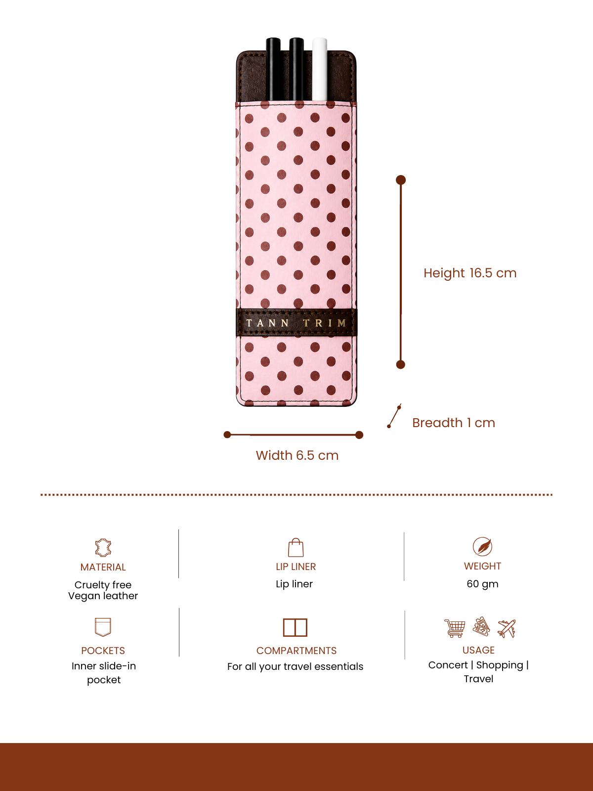 Pink & Tann Polka Lip Liner Case & Mirror