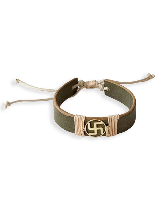 Olive Green Swastik Vegan Leather Band