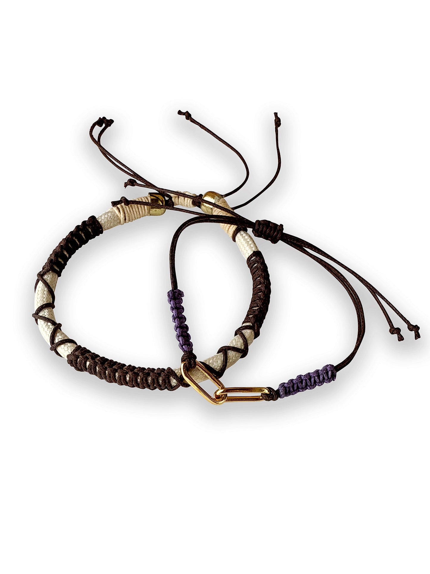 Brown & Beige Thread & Vegan Leather Band