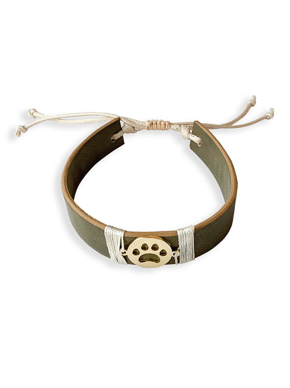 Olive Green Paw Vegan Leather Band