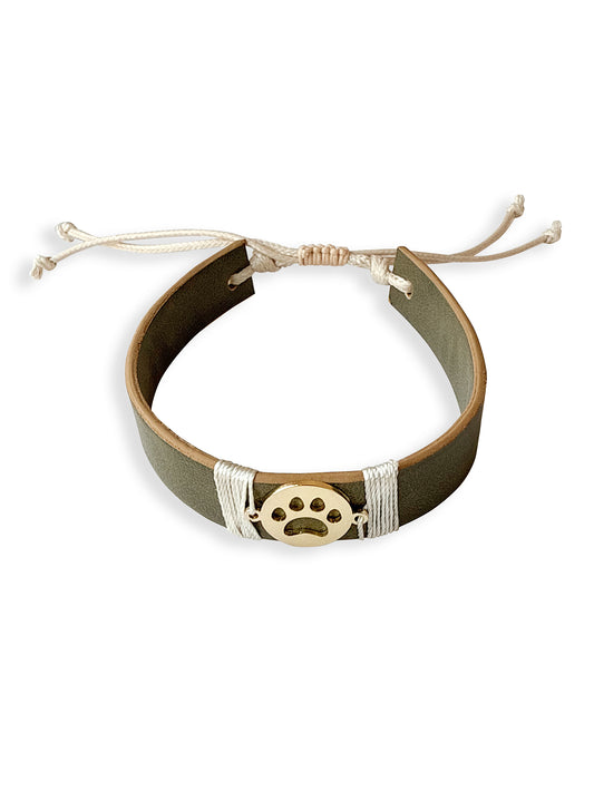 Olive Green Paw Vegan Leather Band