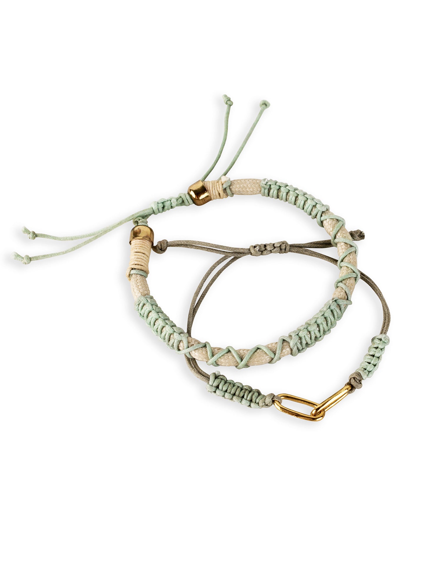 Green & Beige Thread & Vegan Leather Band