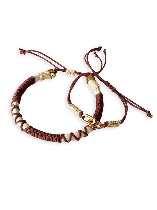 Rust & Beige Thread & Vegan Leather Band