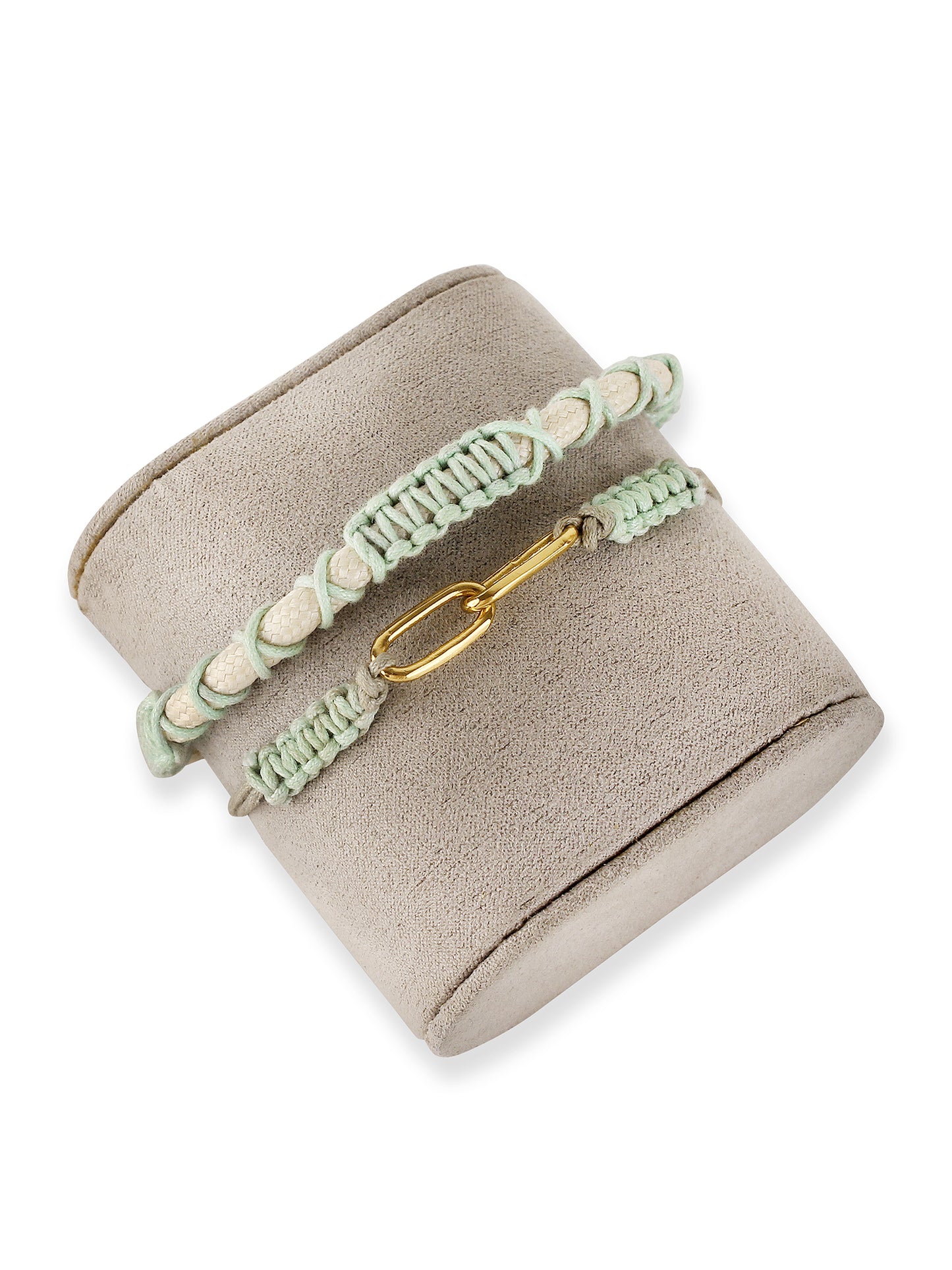 Green & Beige Thread & Vegan Leather Band