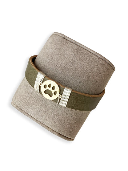 Olive Green Paw Vegan Leather Band