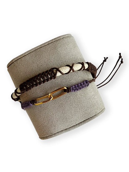 Brown & Beige Thread & Vegan Leather Band