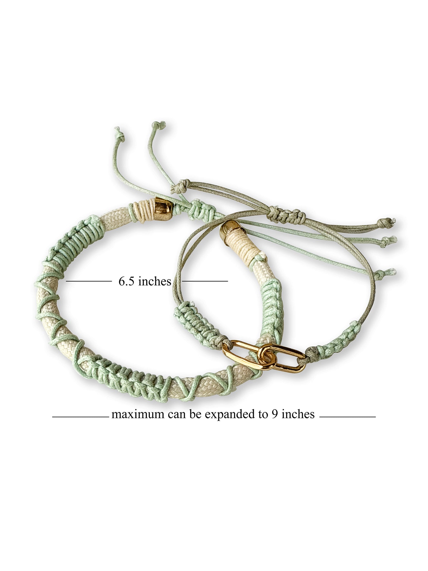 Green & Beige Thread & Vegan Leather Band