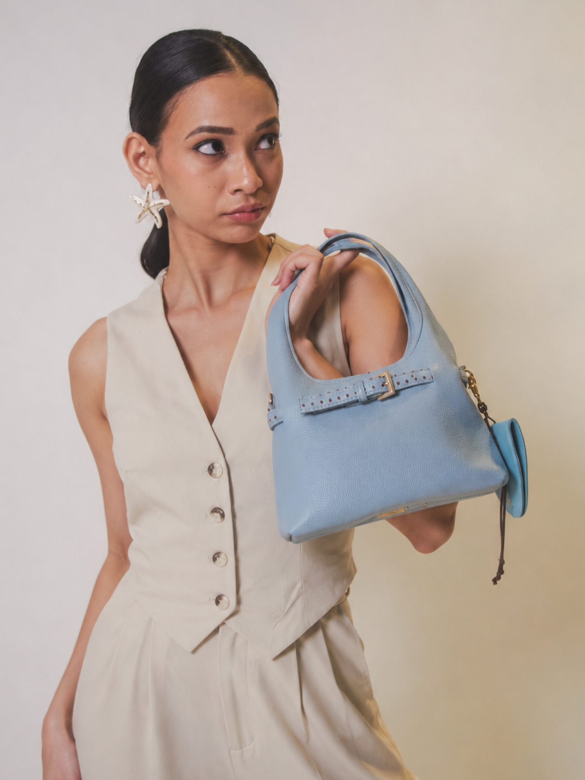 Blue Polka Mini Hobo Bag