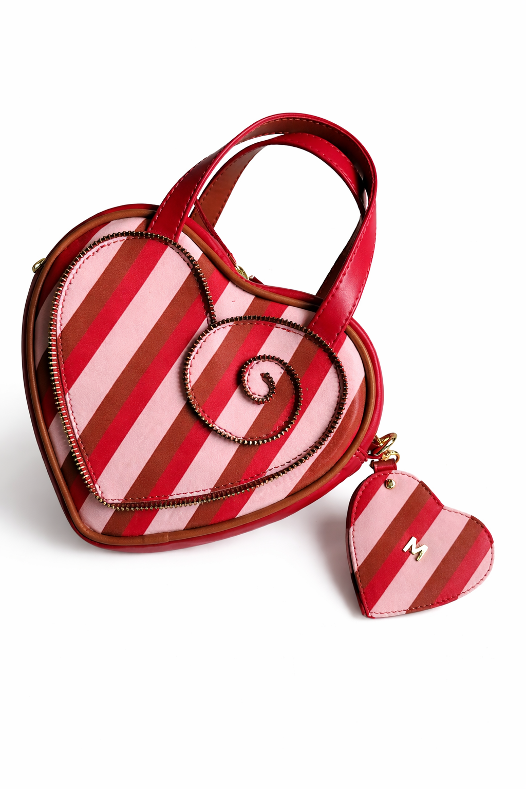 Stripe Heart Mirror Bag Charm