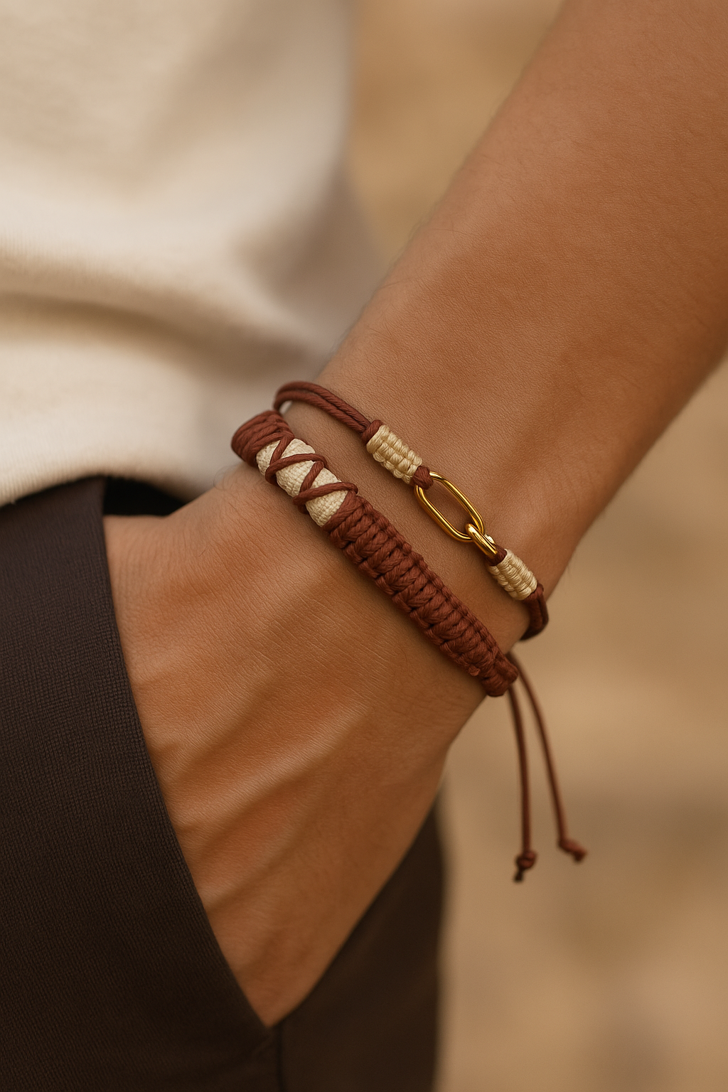 Rust & Beige Thread & Vegan Leather Band