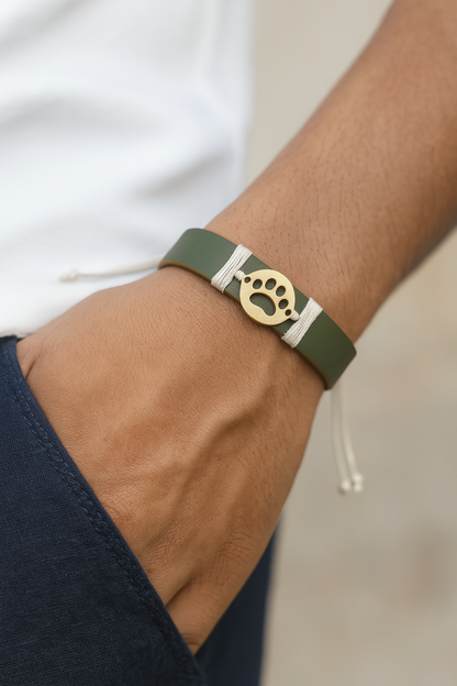 Olive Green Paw Vegan Leather Band