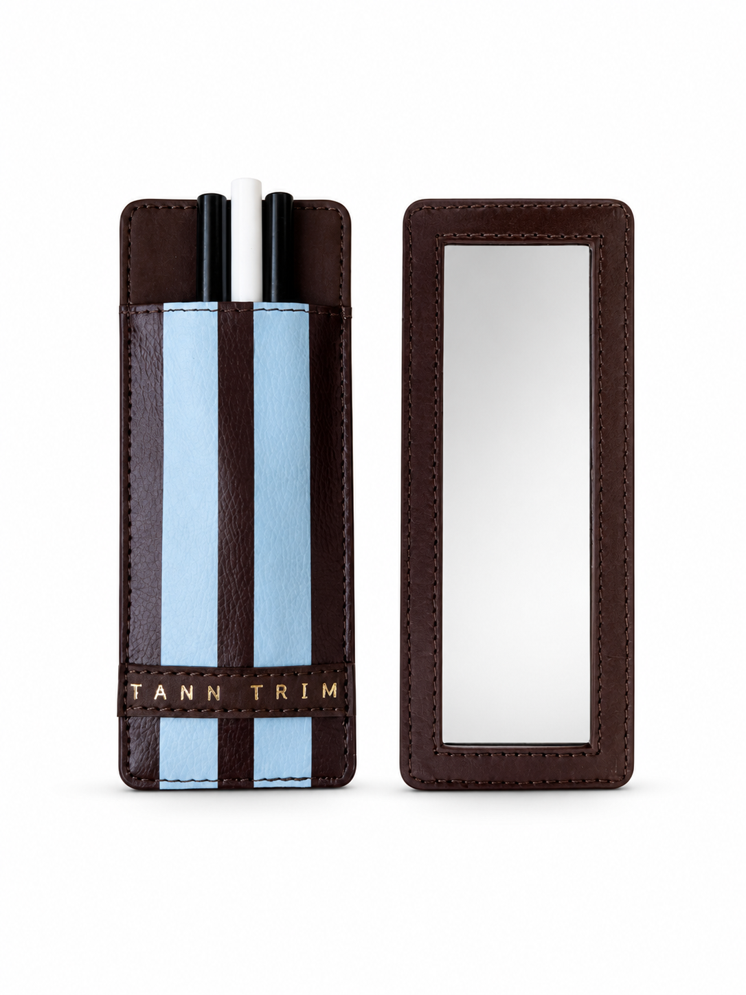 Powder Blue Stripe Lip Liner Case & Mirror