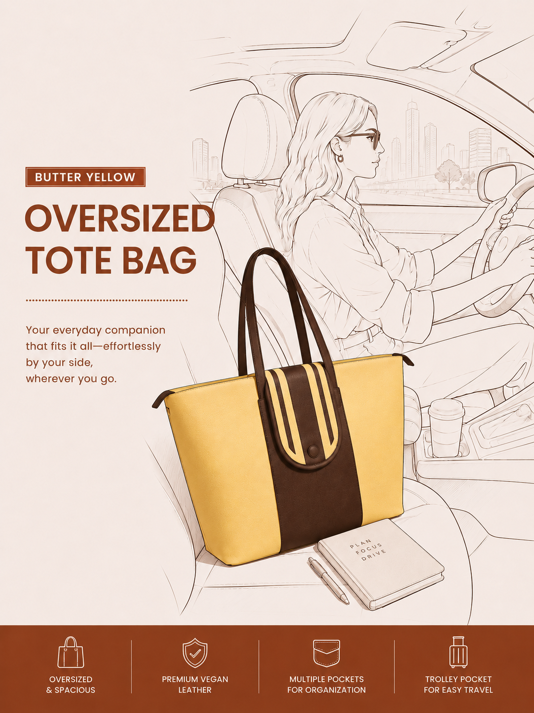 Butter Yellow Oversized Arch Tote Bag