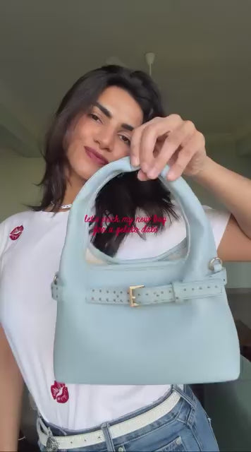 Blue Polka Mini Hobo Bag